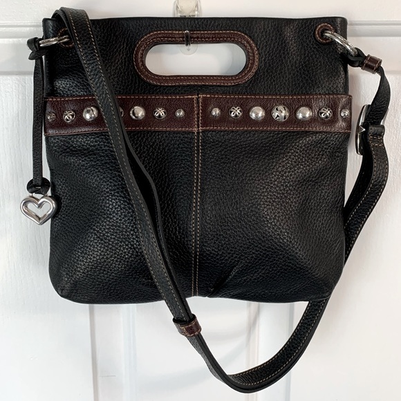 Retired BRIGHTON Studded Pebbled Leather Slim Crossbody Clutch Style Handbag - Picture 2 of 10